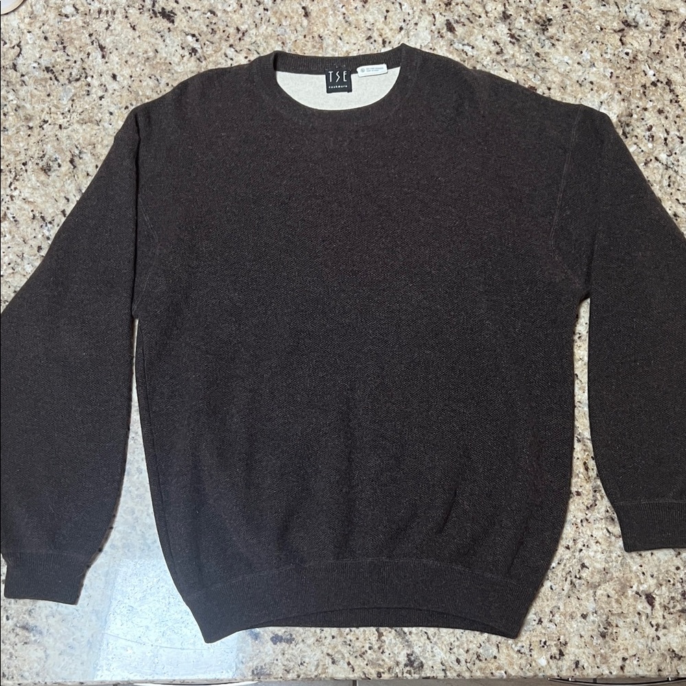 TSE Men's 100% Cashmere Crewneck Sweater - Dark Brown - Large
